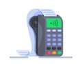 POS terminal confirms the payment. NFC payment processing device.