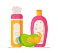 Vector illustration of pediatric hygiene. Concept from baby care products and toys.