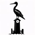 Black silhouette, tattoo of a pelican on white isolated background. Vector Royalty Free Stock Photo