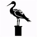 Black silhouette, tattoo of a pelican on white isolated background. Vector Royalty Free Stock Photo