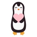 Vector illustration with penguin holding heart. Isolated objects. Illustration for poster, postcard, design Royalty Free Stock Photo