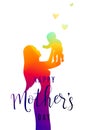 Vector illustration of people blurred silhouette. Mother keep child on her hands