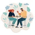 Vector illustration of people comforting upset friend in college cafe Royalty Free Stock Photo