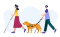 Vector illustration of people with disabilities in a cartoon style. A blind woman and a blind man with a walking stick Royalty Free Stock Photo
