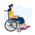 Vector illustration of people with disabilities in a cartoon style. Disabled girl in a wheelchair on a white background.