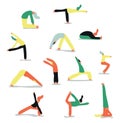 Vector illustration with people doing yoga. Cartoon charcter