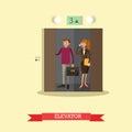 Vector illustration of people in elevator, flat style.