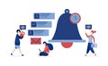 vector illustration of People engaging in activities around a large bell, symbolizing time planning, scheduling, and effective Royalty Free Stock Photo