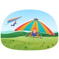 Vector illustration of the people flying on the paragliders. Active flying sport.