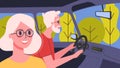 Vector illustration of people inside their cars. Male character driving