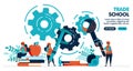 Vector illustration of people learning to repair machines. Trade school or vocational. University or college institution. Royalty Free Stock Photo