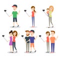 Vector illustration of people making selfie.