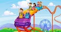 Vector illustration of people riding a rollercoaster in an amusement park Royalty Free Stock Photo