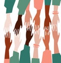 Vector illustration of a people`s hands with different skin color together. Royalty Free Stock Photo