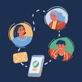 Vector illustration of people sending messages to friend via messenger chat app. Instant texting and data sharing with Royalty Free Stock Photo