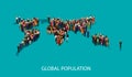 Vector illustration of people standing on the world global map shape. infographic global population concept Royalty Free Stock Photo