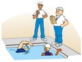 Illustration of people swimming training athletes along with their coaches