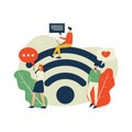 Vector illustration, peoples Connecting with wifi, hotspot area, free wifi