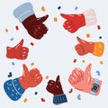 Vector illustration of peopls hands showing thumbs up sign