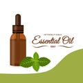 Peppermint essential oil, as a banner, poster or template, international essential oil day.