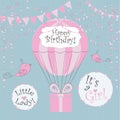 Vector Illustration. Perfect to newborn Birthday cards, postcards, stickers, labels, banners, posters and other things with balloo