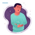 Vector illustration of a person who is experiencing discomfort. A person in a slightly bent position holds his stomach with his