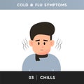 Vector illustration of a person who is feeling chills and shivering from the cold. A man with a scarf around his neck