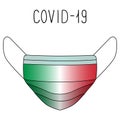 Vector illustration. Personal protective equipment-mask in the colors of the Italian flag. Covid-19 coronavirus infection.