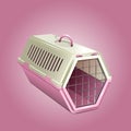 Vector illustration of pet kennel, pink cat carrier