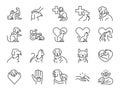 Pet therapy icon set. It included icons such asÂ animal assisted, mental, health, medical, rescue dog, clinic, and more.