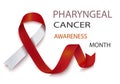 Vector illustration of pharyngeal cancer awareness tape, isolated on a white background. Realistic vector red and white silk