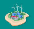 Renewable Energy Smart Off-grid Power Station with Solar Wind and Battery Storage on Island Royalty Free Stock Photo