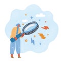 Vector illustration of Picky woman looking through a magnifying glass