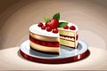Vector illustration of a piece of cake with strawberries on a plate, birthday celebration, sweet bakery, generative ai Royalty Free Stock Photo
