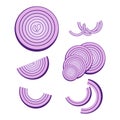 Set onion icon. Vector illustration of a piece of onion. Hand drawn chopped onion rings