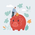 Vector illustration of Piggy bank, money box. man save him money and invest strategy concept on dark background. Royalty Free Stock Photo