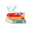 Vector illustration of a pile of books and glasses in a flat style Royalty Free Stock Photo