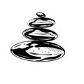 Vector illustration of pile of cosmetic solid stones balancing on white background. Black outline, graphic drawing. For