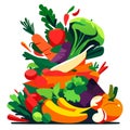 Vector illustration of a pile of fresh vegetables. Vegetables isolated on white background. generative AI
