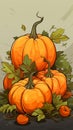 vector illustration of a pile of pumpkins with leaves Royalty Free Stock Photo