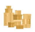 Vector illustration pile of stacked sealed goods cardboard boxes. Delivery containers brown color in flat style isolated