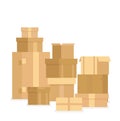 Vector illustration pile of stacked sealed goods cardboard boxes. Delivery boxes and containers isolated on white