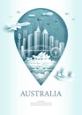 Vector illustration pin point symbol. Travel Australia architecture monument pin