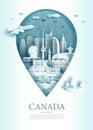 Vector illustration pin point symbol. Travel Canada architecture monument