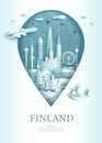 Vector illustration pin point symbol. Travel Finland architecture monument pin