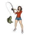 Vector illustration with a pin up girl with a fishing rod