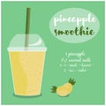 Vector illustration of Pineapple Smoothie recipe with ingredients.