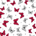 Vector illustration of pink, black and white romantic butterfly seamless pattern Royalty Free Stock Photo