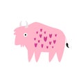 Vector illustration of a pink buffalo, bison in hearts in a modern trendy flat style.