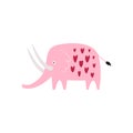 Vector illustration of a pink elephant, mammoth in hearts in a modern trendy flat style.